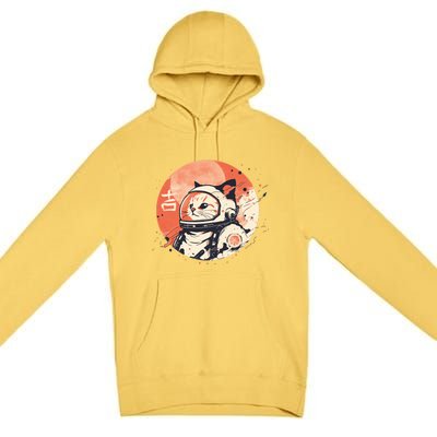 Japanese Minimalist 1950s Retro Space Cat Good Luck Kanji Premium Pullover Hoodie