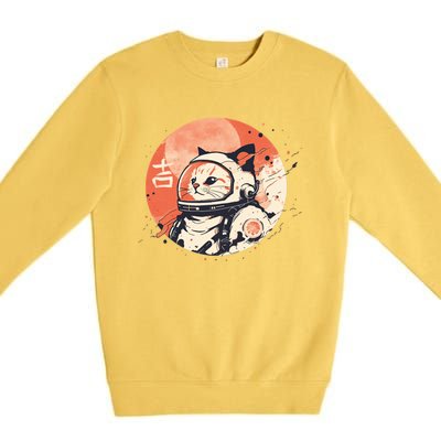 Japanese Minimalist 1950s Retro Space Cat Good Luck Kanji Premium Crewneck Sweatshirt