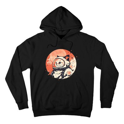 Japanese Minimalist 1950s Retro Space Cat Good Luck Kanji Hoodie