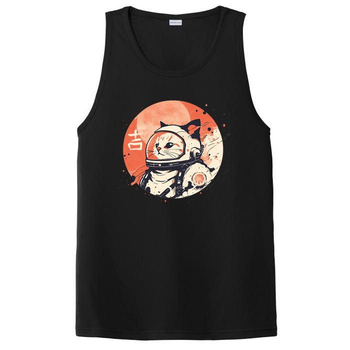 Japanese Minimalist 1950s Retro Space Cat Good Luck Kanji PosiCharge Competitor Tank