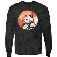 Japanese Minimalist 1950s Retro Space Cat Good Luck Kanji Tie-Dye Long Sleeve Shirt