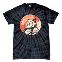 Japanese Minimalist 1950s Retro Space Cat Good Luck Kanji Tie-Dye T-Shirt