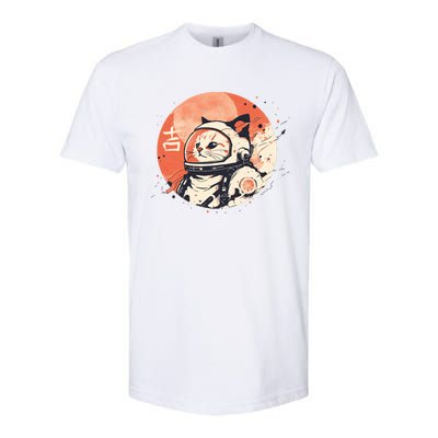 Japanese Minimalist 1950s Retro Space Cat Good Luck Kanji Softstyle CVC T-Shirt