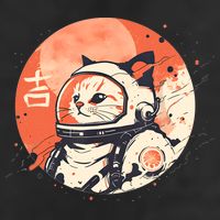 Japanese Minimalist 1950s Retro Space Cat Good Luck Kanji Hat