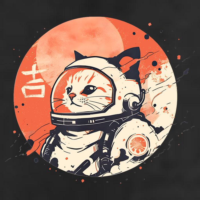 Japanese Minimalist 1950s Retro Space Cat Good Luck Kanji Hat