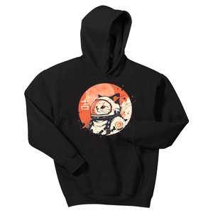 Japanese Minimalist 1950s Retro Space Cat Good Luck Kanji Kids Hoodie