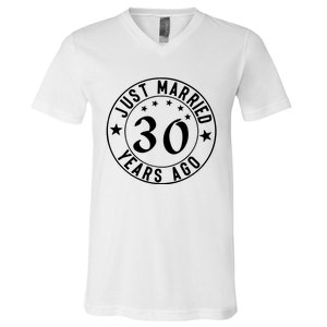 Just Married 30 Years Ago Happy Anniversary V-Neck T-Shirt