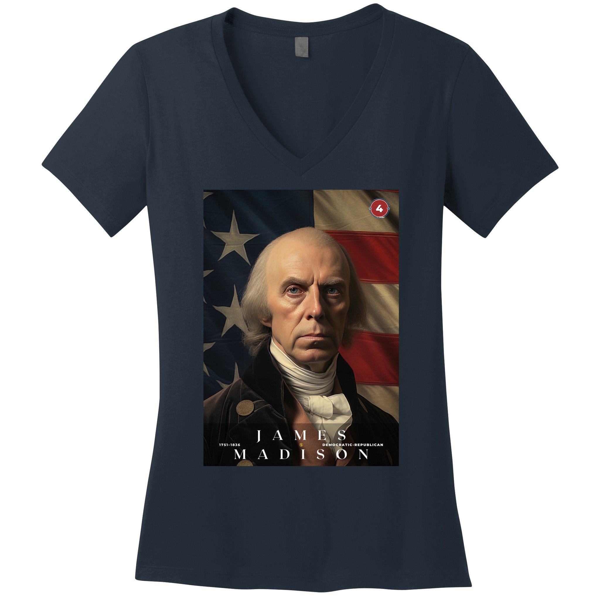 James Madison 4th President Of The United States Portrait Women's V-Neck T-Shirt