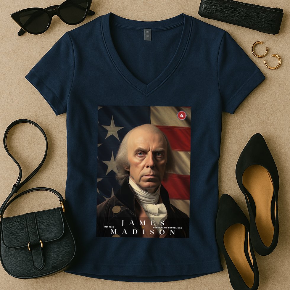 James Madison 4th President Of The United States Portrait Women's V-Neck T-Shirt