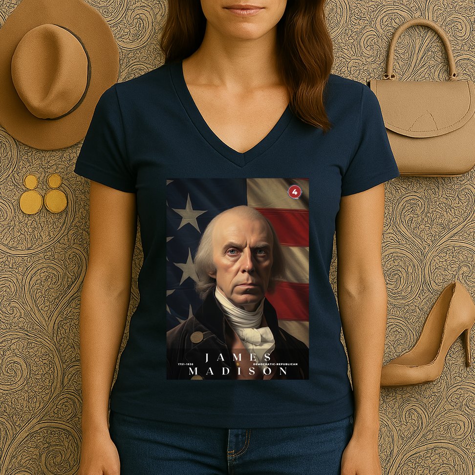 James Madison 4th President Of The United States Portrait Women's V-Neck T-Shirt