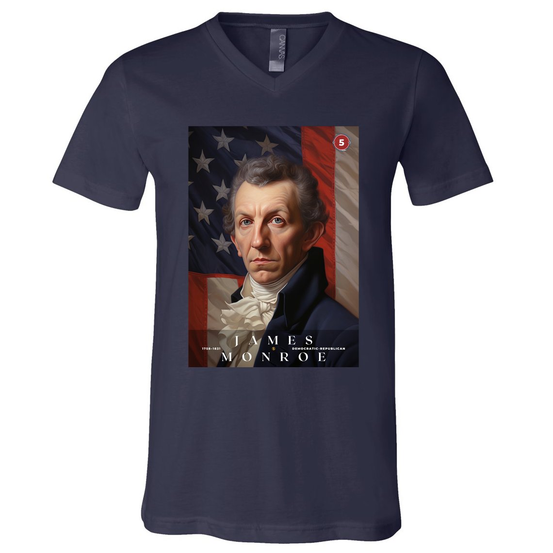 James Monroe 5th President Of The United States Portrait V-Neck T-Shirt