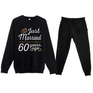 Just Married 60 Years Ago 60th Wedding Anniversary Matching Premium Crewneck Sweatsuit Set