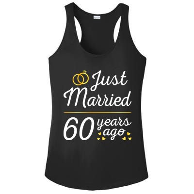 Just Married 60 Years Ago 60th Wedding Anniversary Matching Ladies PosiCharge Competitor Racerback Tank