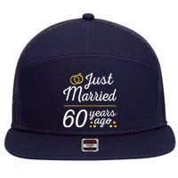 Just Married 60 Years Ago 60th Wedding Anniversary Matching 7 Panel Mesh Trucker Snapback Hat