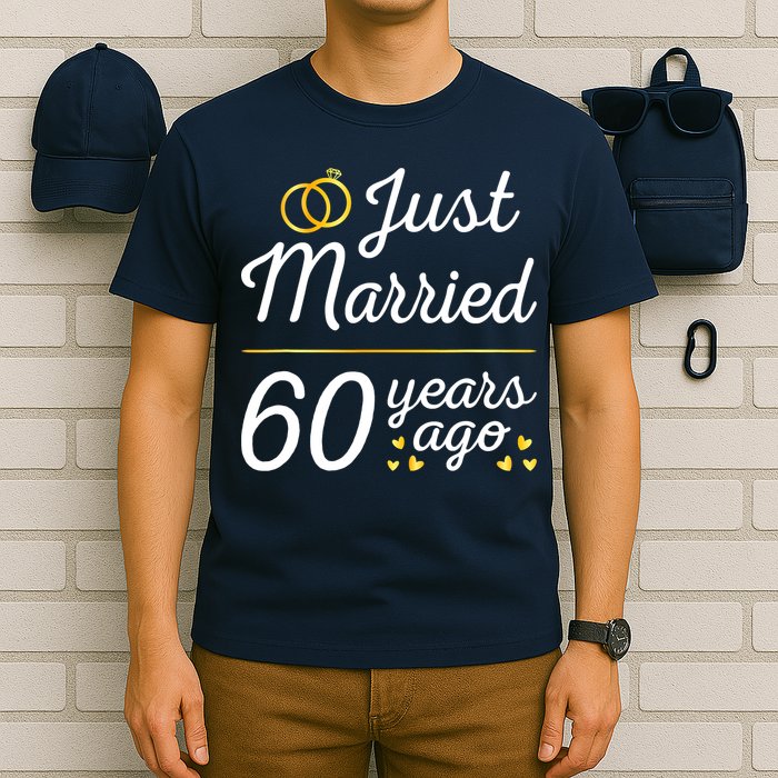 Just Married 60 Years Ago 60th Wedding Anniversary Matching T-Shirt