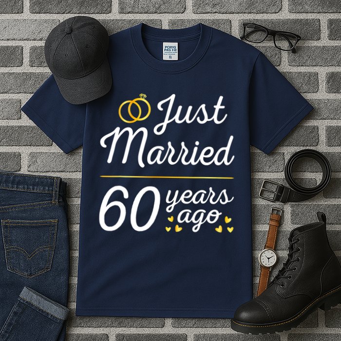 Just Married 60 Years Ago 60th Wedding Anniversary Matching Tall T-Shirt