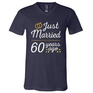 Just Married 60 Years Ago 60th Wedding Anniversary Matching V-Neck T-Shirt