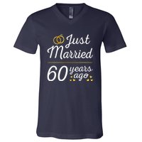 Just Married 60 Years Ago 60th Wedding Anniversary Matching V-Neck T-Shirt