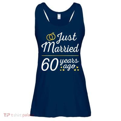 Just Married 60 Years Ago 60th Wedding Anniversary Matching Ladies Essential Flowy Tank