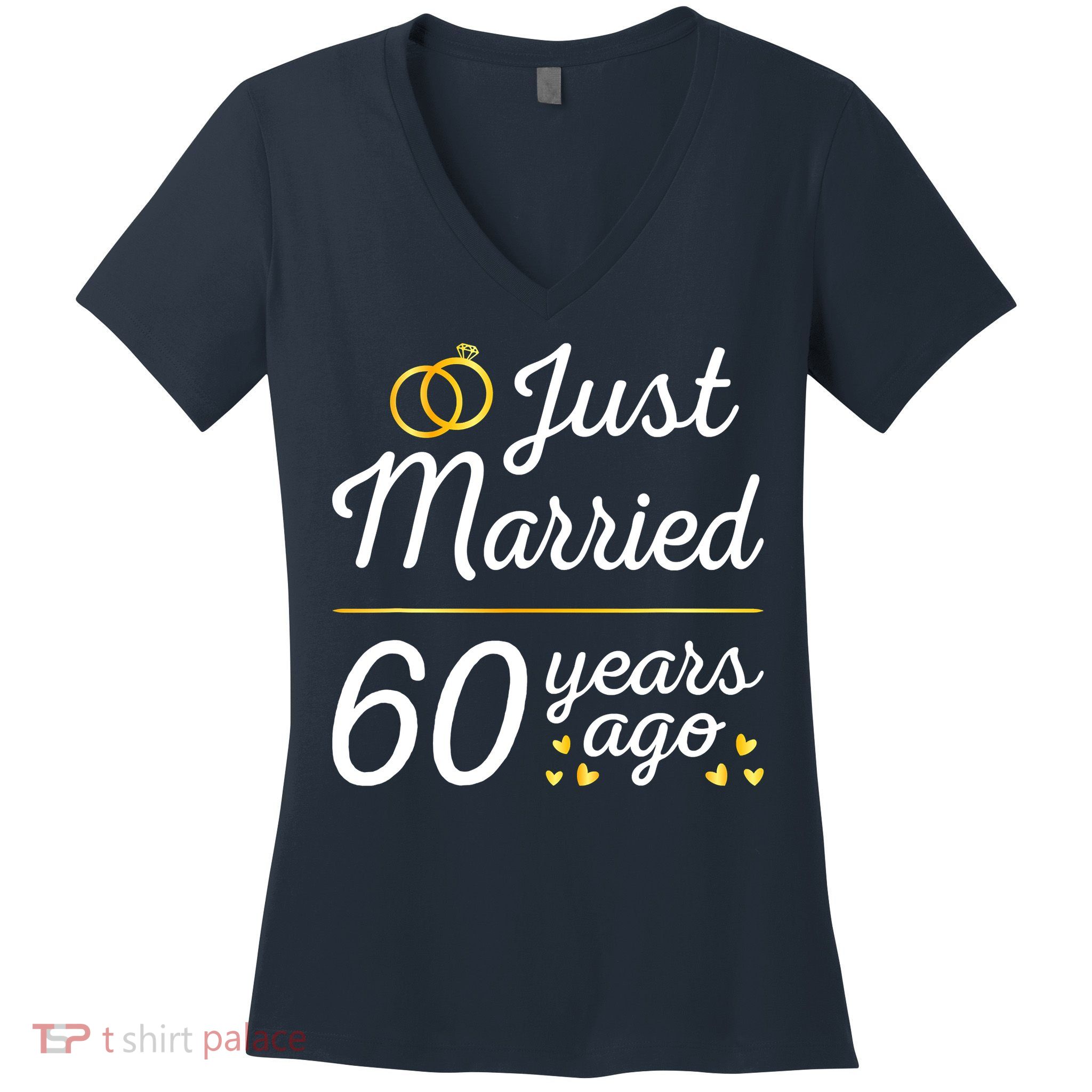 Just Married 60 Years Ago 60th Wedding Anniversary Matching Women's V-Neck T-Shirt