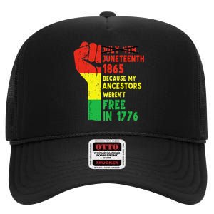 Juneteenth My Ancestors Free Black African Flag Pride Fist High Crown Mesh Back Trucker Hat