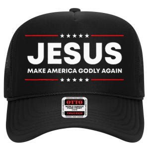 Jesus Make America Godly Again Patriotic Christian Faith USA High Crown Mesh Back Trucker Hat