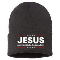 Jesus Make America Godly Again Patriotic Christian Faith USA Sustainable Knit Beanie