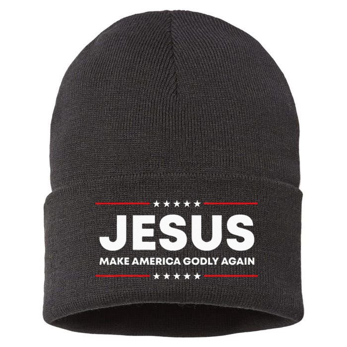 Jesus Make America Godly Again Patriotic Christian Faith USA Sustainable Knit Beanie