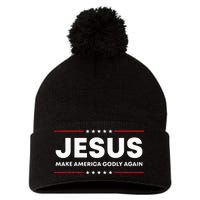 Jesus Make America Godly Again Patriotic Christian Faith USA Pom Pom 12in Knit Beanie