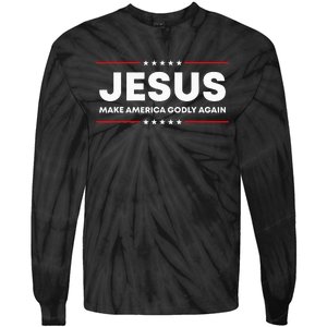 Jesus Make America Godly Again Patriotic Christian Faith USA Tie-Dye Long Sleeve Shirt