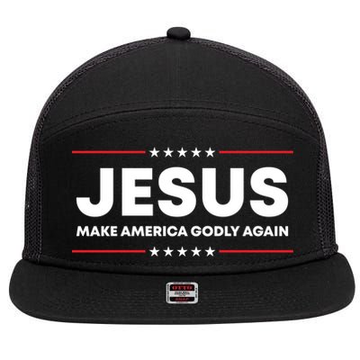 Jesus Make America Godly Again Patriotic Christian Faith Usa Gift 7 Panel Mesh Trucker Snapback Hat