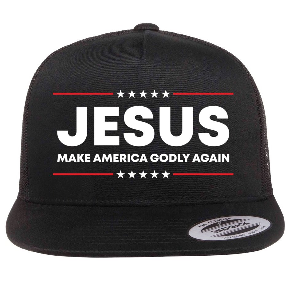 Jesus Make America Godly Again Patriotic Christian Faith Usa Gift Flat Bill Trucker Hat