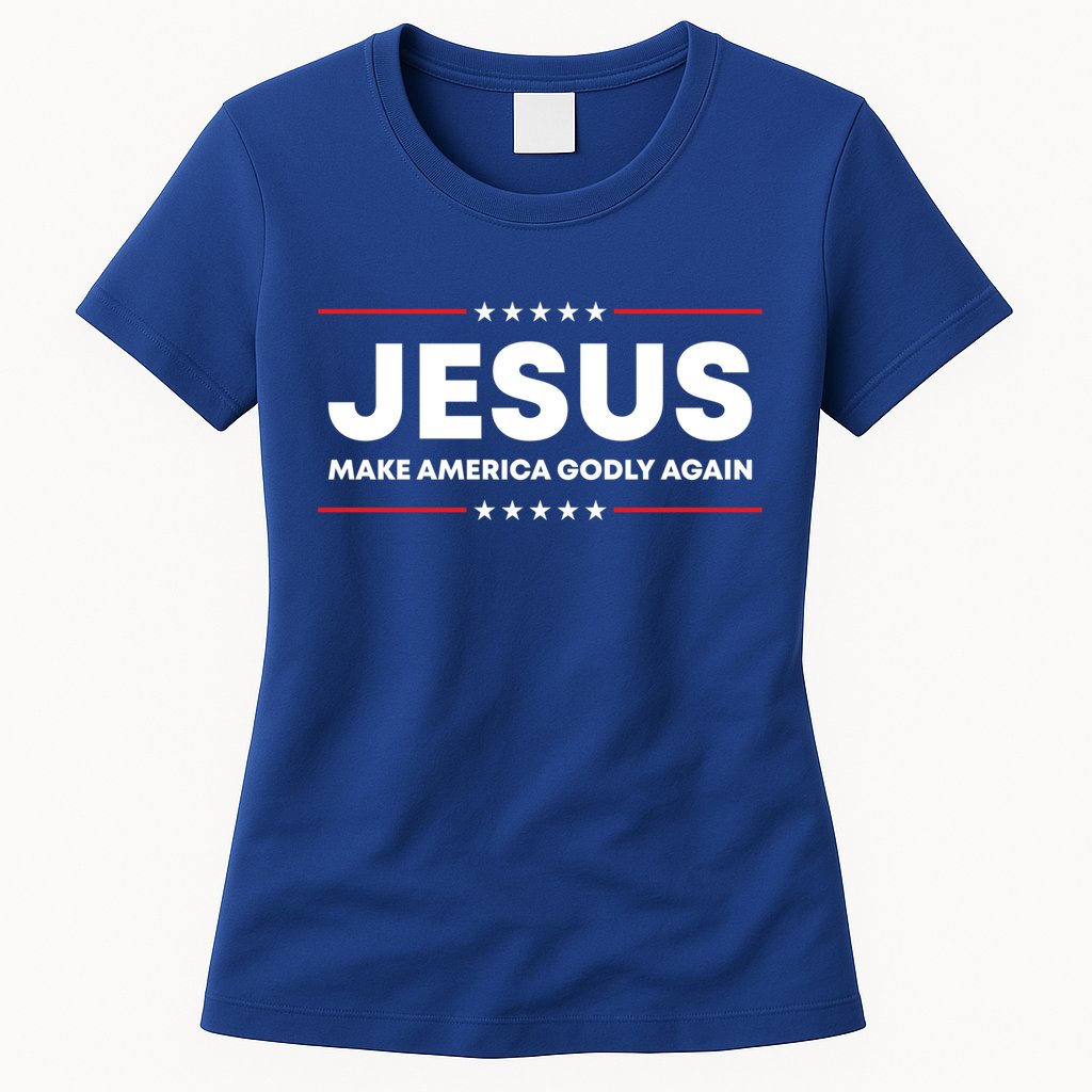 Jesus Make America Godly Again Patriotic Christian Faith Usa Gift Womens T-Shirt