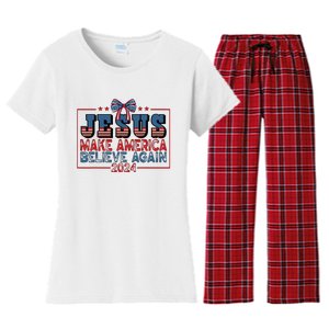 Jesus Make America Believe Again 2024 Election Usa 2024 Women's Flannel Pajama Set