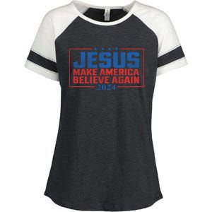 Jesus Make America Believe Again 2024 Election Enza Ladies Jersey Colorblock Tee