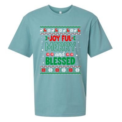 Joyful Merry And Blessed Christmas Gift Ugly Xmas Sweater Great Gift Sueded Cloud Jersey T-Shirt