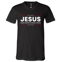 Jesus Make America Godly Again Patriotic Christian Faith Usa V-Neck T-Shirt