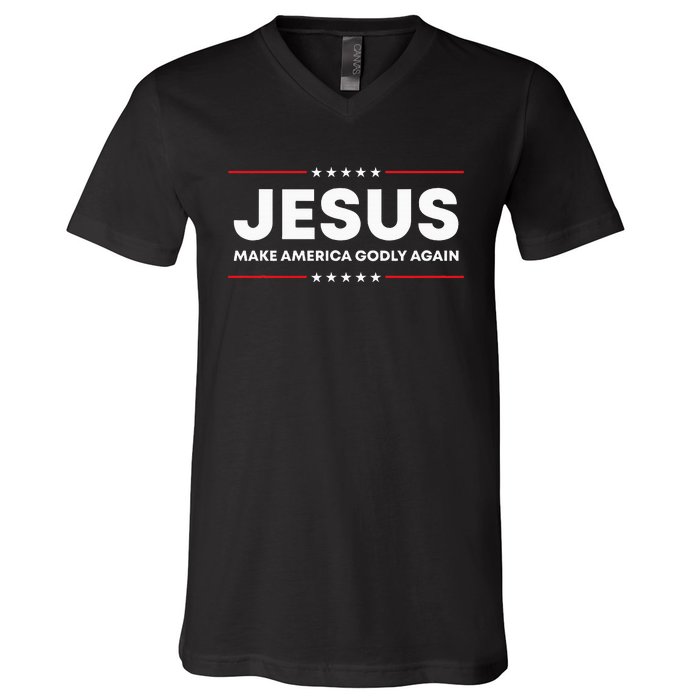 Jesus Make America Godly Again Patriotic Christian Faith Usa V-Neck T-Shirt