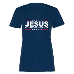 Jesus Make America Godly Again Women's Momentum V-Neck T-Shirt