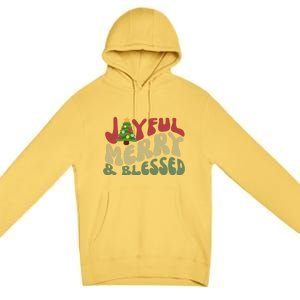 Joyful Merry And Blessed Retro Christmas Tree Lights Funny Gift Premium Pullover Hoodie