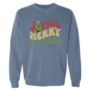 Joyful Merry And Blessed Retro Christmas Tree Lights Funny Gift Garment-Dyed Sweatshirt