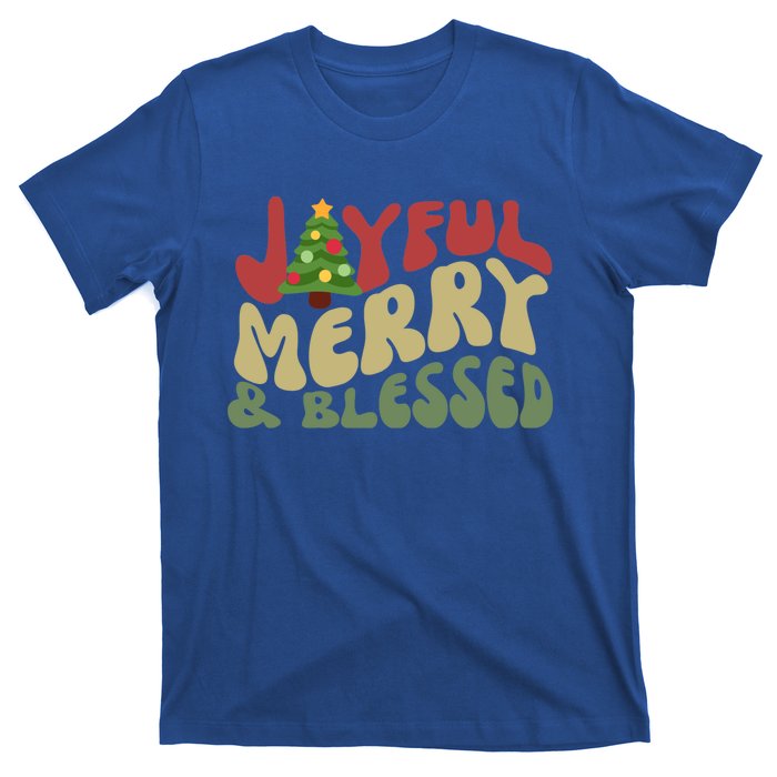 Joyful Merry And Blessed Retro Christmas Tree Lights Funny Gift T-Shirt