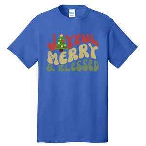 Joyful Merry And Blessed Retro Christmas Tree Lights Funny Gift Tall T-Shirt