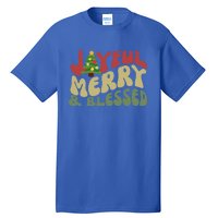 Joyful Merry And Blessed Retro Christmas Tree Lights Funny Gift Tall T-Shirt