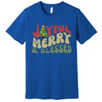 Joyful Merry And Blessed Retro Christmas Tree Lights Funny Gift Premium T-Shirt