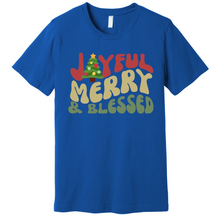 Joyful Merry And Blessed Retro Christmas Tree Lights Funny Gift Premium T-Shirt