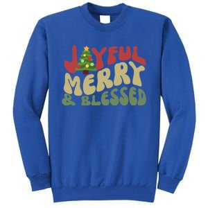 Joyful Merry And Blessed Retro Christmas Tree Lights Funny Gift Tall Sweatshirt