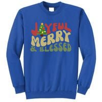 Joyful Merry And Blessed Retro Christmas Tree Lights Funny Gift Tall Sweatshirt