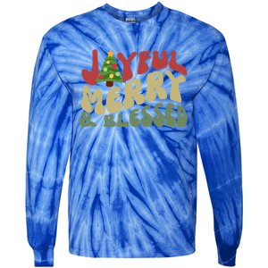 Joyful Merry And Blessed Retro Christmas Tree Lights Funny Gift Tie-Dye Long Sleeve Shirt