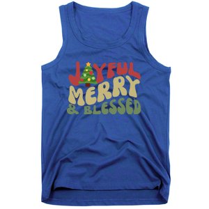 Joyful Merry And Blessed Retro Christmas Tree Lights Funny Gift Tank Top